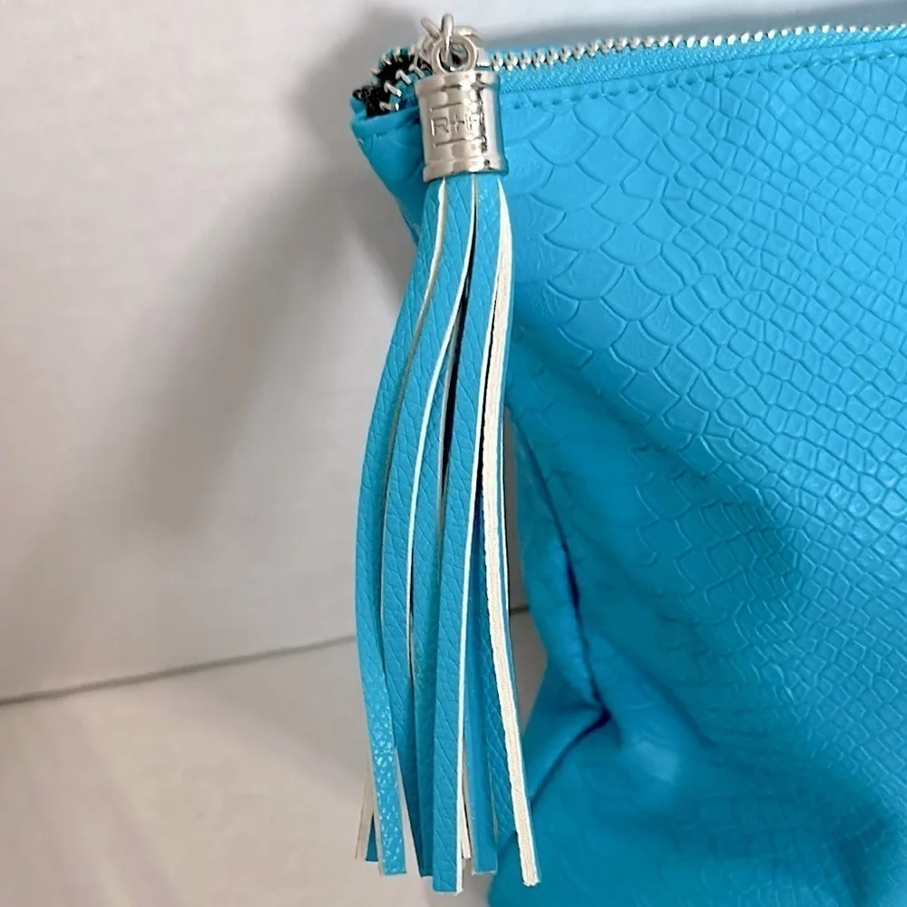Vibrant Blue Rodan + Fields snake print Cosmetic Bag with Decorative Tassel